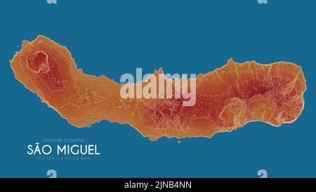 Topographic map of Sao Miguel, Azores Islands, Portugal. Vector detailed elevation map of island. Geographic elegant landscape outline poster. Stock Vector