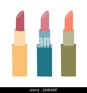 Lipstick set. Natural organic cosmetic product. Byuti tavar. Elements for icons. Flat vector illustration. Stock Vector