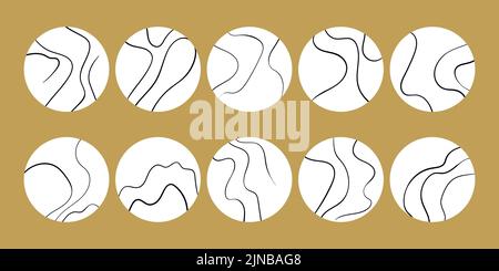 Trendy social media round cover design, social network stories and post, mobile apps, design. Template icons with geometric doodle elements. Set of Stock Vector