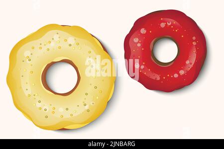 Donut with color icing and multicolored powder isolated on a white background. 3d realistic food icon. Template modern design for invitation, poster Stock Vector