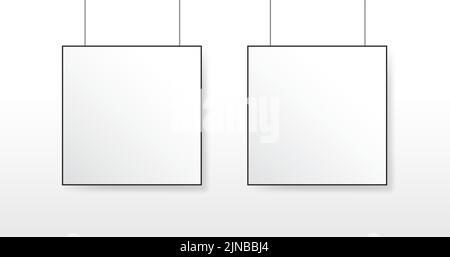 White Square Canvas Hanging Showcase Mockup Brand Identity Promotion Template Stock Vector