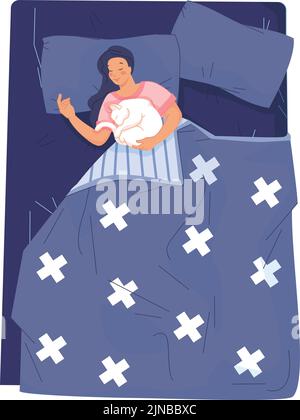 https://l450v.alamy.com/450v/2jnbbxc/woman-with-cat-sleeping-in-bed-cozy-home-rest-isolated-on-white-background-2jnbbxc.jpg