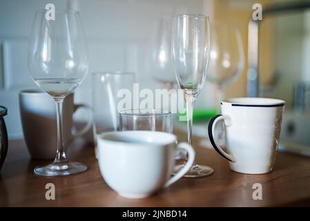 Unwashed dirty dishes after the holiday. Stock Photo