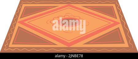 Textile carpet with color ornament. Decorative rug icon isolated on white background Stock Vector