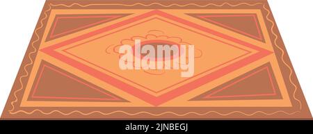 Textile carpet with color ornament. Decorative rug icon isolated on white background Stock Vector
