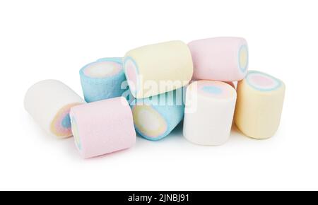 Marshmallows of different colors isolated on white background Stock Photo