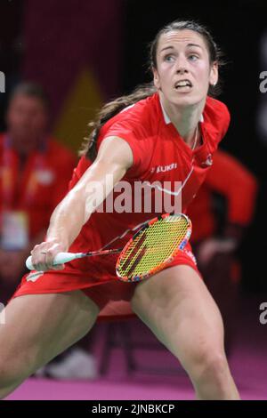 Chloe BIRCH of England in the womens doubles - Semi-Final of the Badminton competition at the NEC at the 2022 Commonwealth games in Birmingham. Stock Photo
