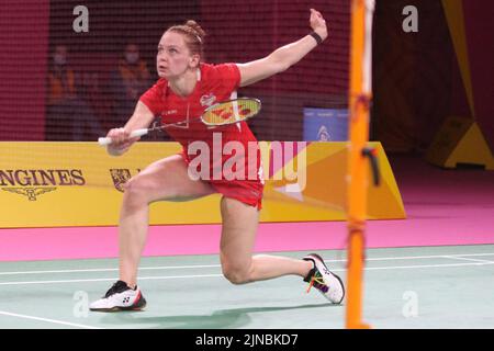 Lauren SMITH of England in the womens doubles - Semi-Final of the Badminton competition at the NEC at the 2022 Commonwealth games in Birmingham. Stock Photo