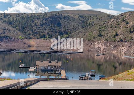 Gunnison, Colorado - The drought affecting the American west has dramatically dropped water levels on Blue Mesa Reservoir in Curecanti National Recrea Stock Photo