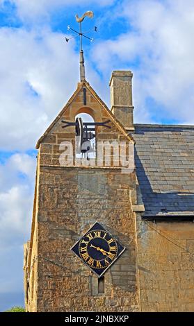 Stone curfew tower, tollboth ,High street, Moreton-in-marsh, Evenlode Valley, Cotswolds, Oxfordshire, England, UK, GL56 0AF Stock Photo