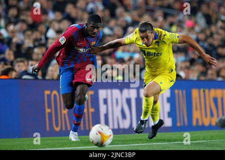 BARCELONA - APR 18: Ousmane Dembele in action during the La Liga match between FC Barcelona and Cadiz CF at the Camp Nou Stadium on April 18, 2022 in Stock Photo