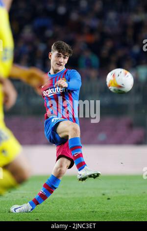 BARCELONA - APR 18: Pablo Gavi in action during the La Liga match between FC Barcelona and Cadiz CF at the Camp Nou Stadium on April 18, 2022 in Barce