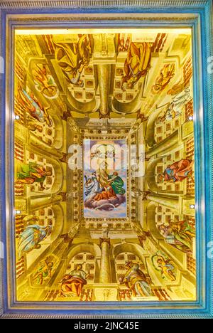CERTOSA DI PAVIA, ITALY - APRIL 9, 2022: The fresco on the vault of Certosa Museum with perspective illusion, on April 9 in Certosa di Pavia, Italy Stock Photo