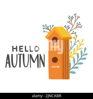 Hello autumn birdhouse fall season vector elements Stock Vector
