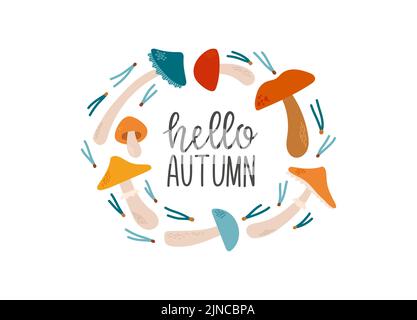 Hello autumn lettering fall season slogan vector Stock Vector