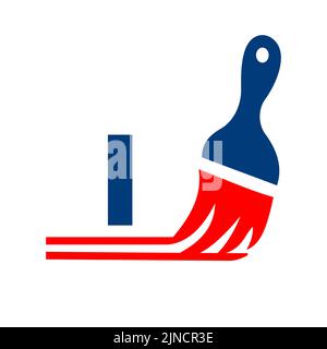 Paint logo on letter I sign. Paint brush element, house paint, painting services, painting logo template Stock Vector