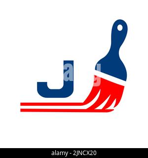 Paint logo on letter J sign. Paint brush element, house paint, painting services, painting logo template Stock Vector