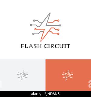 Flash Circuit Thunder Electronic Technology Monoline Logo Stock Vector