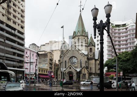 Architectural detail of the Basílica do Santíssimo Sacramento (Basilica of the Most Blessed Sacrament) a Catholic temple located in the downtown Stock Photo