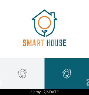 Smart House Home Light Lamp Electricity Line Logo Stock Vector