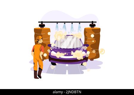 Car Washing Illustration concept. Flat illustration isolated on white background Stock Vector