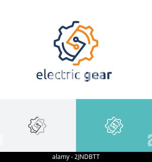 Electric Gear Flash Thunder Factory Line Logo Stock Vector