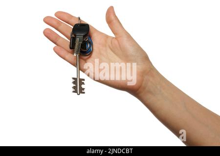 Woman hand with key. Isolaned on white background with clipping path ...