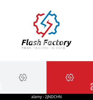 Flash Factory Thunder Gear Line Style Logo Stock Vector