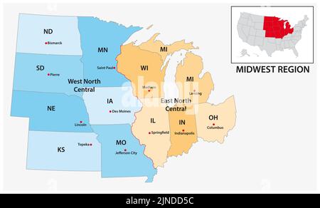 Administrative Vector Map Of The Us Census Region Midwest 2jndd5c 