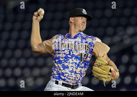 August 10, 2022: Biloxi Shuckers pitcher Nash Walters (12) during an MiLB game between the Biloxi Shuckers and Rocket City Trash Pandas at MGM Park in Biloxi, Mississippi. Bobby McDuffie/CSM Stock Photo