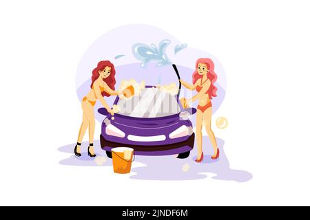 Car Washing Illustration concept. Flat illustration isolated on white background Stock Vector