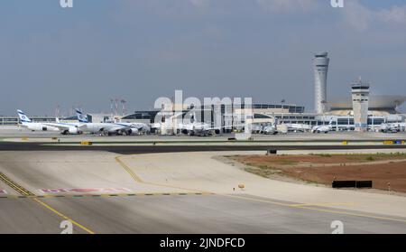 El Al Israeli Airlines airplanes at Ben-Gurion international airport in Israel. Stock Photo