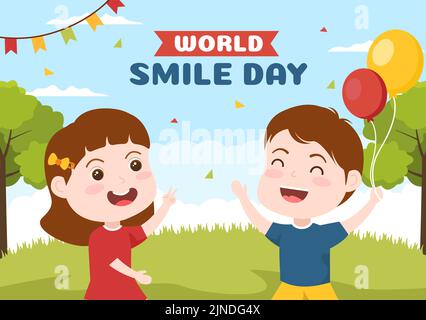 World Smile Day Hand Drawn Cartoon Illustration with Smiling Children and Happiness Face in Flat Style Background Stock Vector