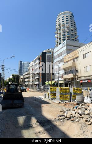 Construction of the Light Rail Purple line on Ben Yehuda street in Tel-Aviv, Israel. Stock Photo