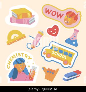 school themed sticker set chemistry hand eraser Stock Vector