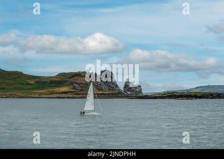 Sailing Dinghy and Ireland's Eye, Howth, Co. Dublin, Ireland Stock Photo