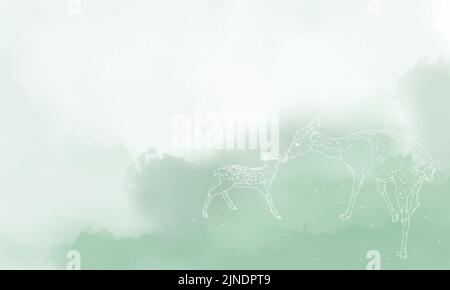 Real deer line drawing, green gradient Stock Vector