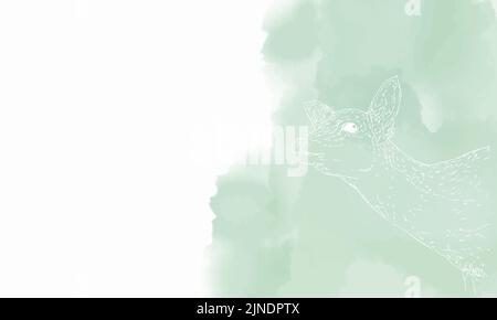 Real deer line drawing, green gradient Stock Vector