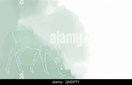 Real deer line drawing, green gradient Stock Vector