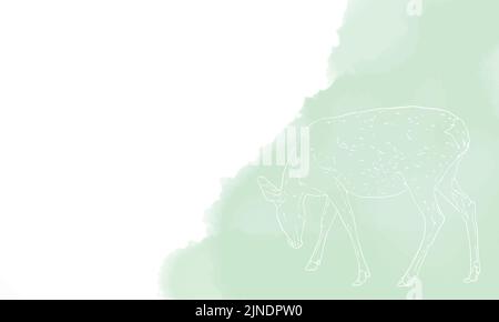 Real deer line drawing, green gradient Stock Vector