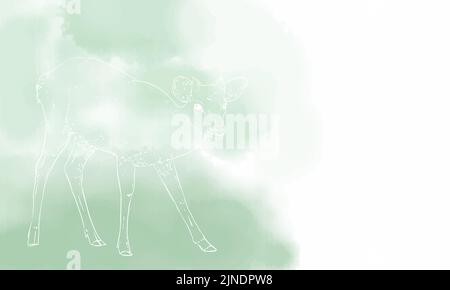 Real deer line drawing, green gradient Stock Vector