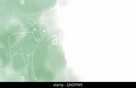 Real deer line drawing, green gradient Stock Vector