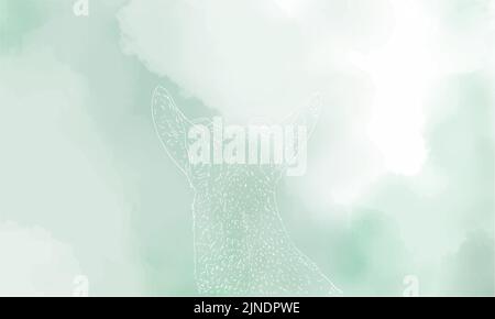 Real deer line drawing, green gradient Stock Vector