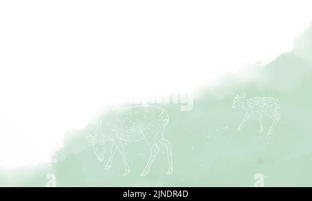 Real deer line drawing, green gradient Stock Vector