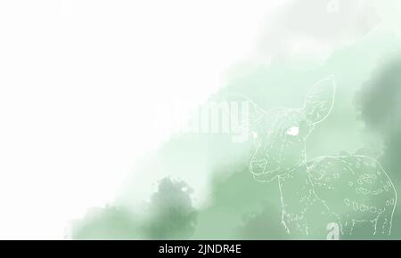 Real deer line drawing, green gradient Stock Vector