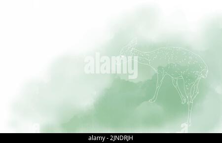 Real deer line drawing, green gradient Stock Vector