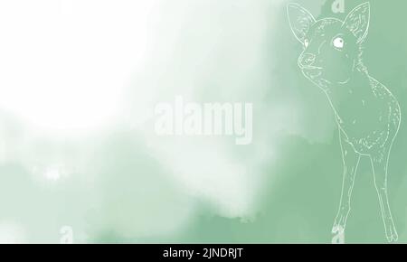 Real deer line drawing, green gradient Stock Vector