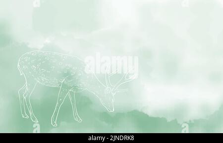 Real deer line drawing, green gradient Stock Vector