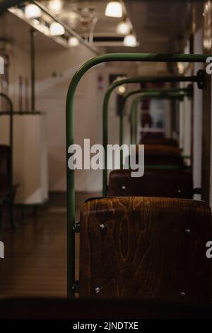 seats of an old train in madrid Stock Photo