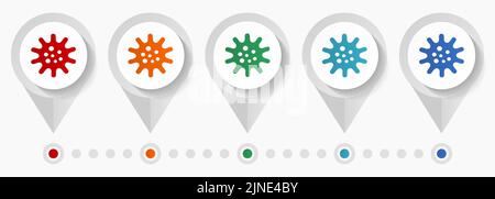 Virus, coronavirus, covid-19, infection concept vector icons, infographic template easy to edit, set of colorful flat design pointers for webdesign an Stock Vector